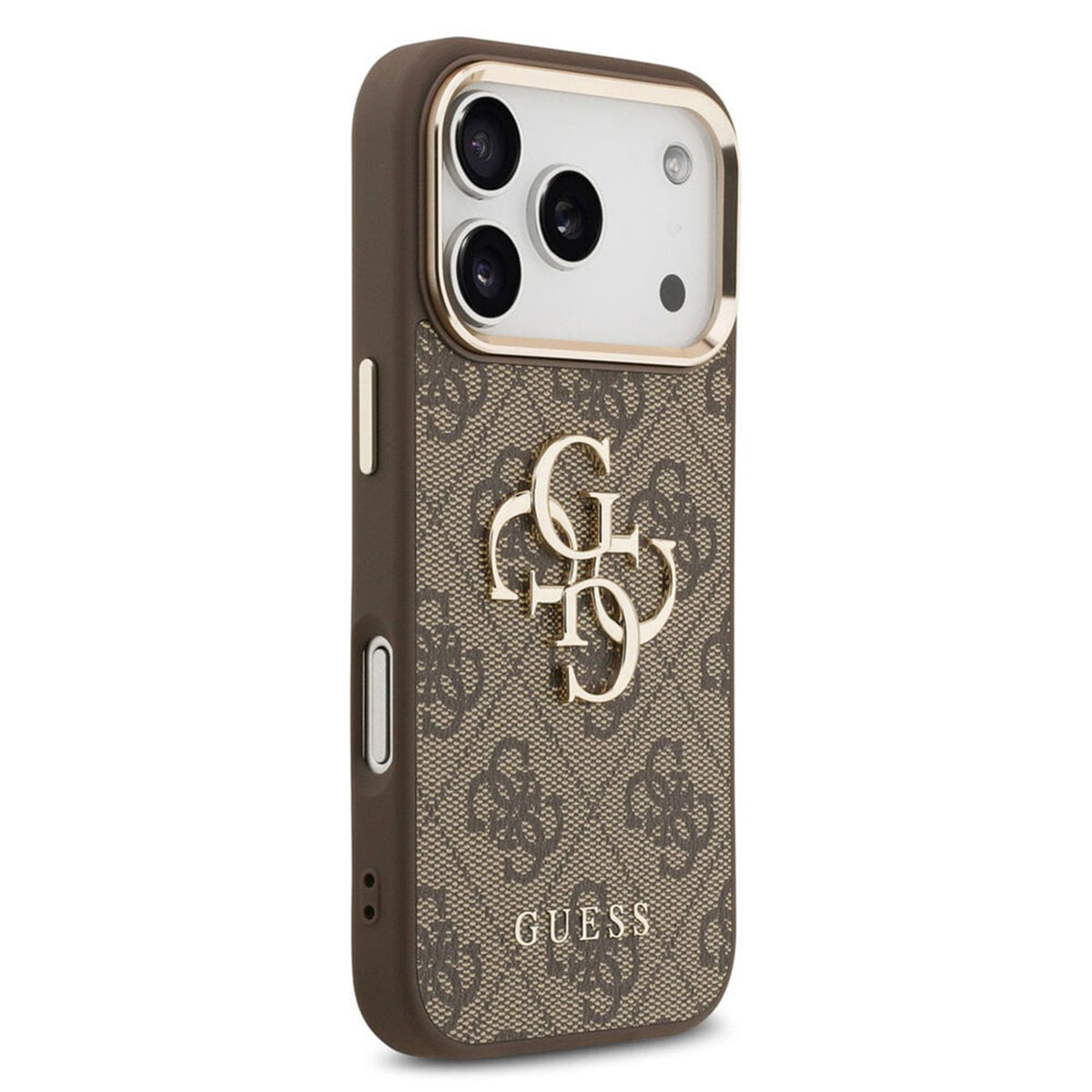Custodia marrone per telefono con logo e fantasia GUESS.