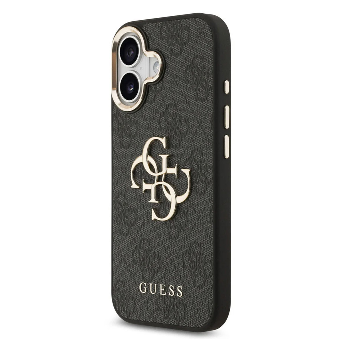 Custodia nera per telefono con logo e motivo GUESS.