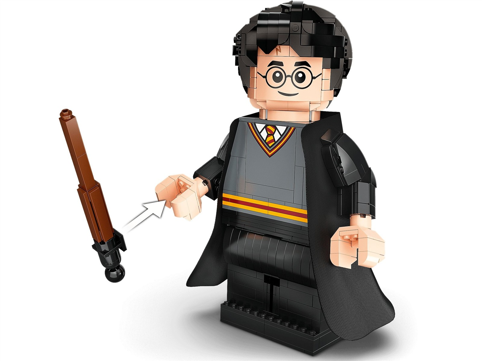 Eine Lego-Figur von Harry Potter mit Brille und Zauberstab.