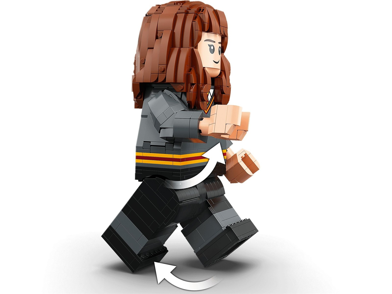 Eine Lego-Figur von Hermine Granger mit braunem Haar und Schuluniform.