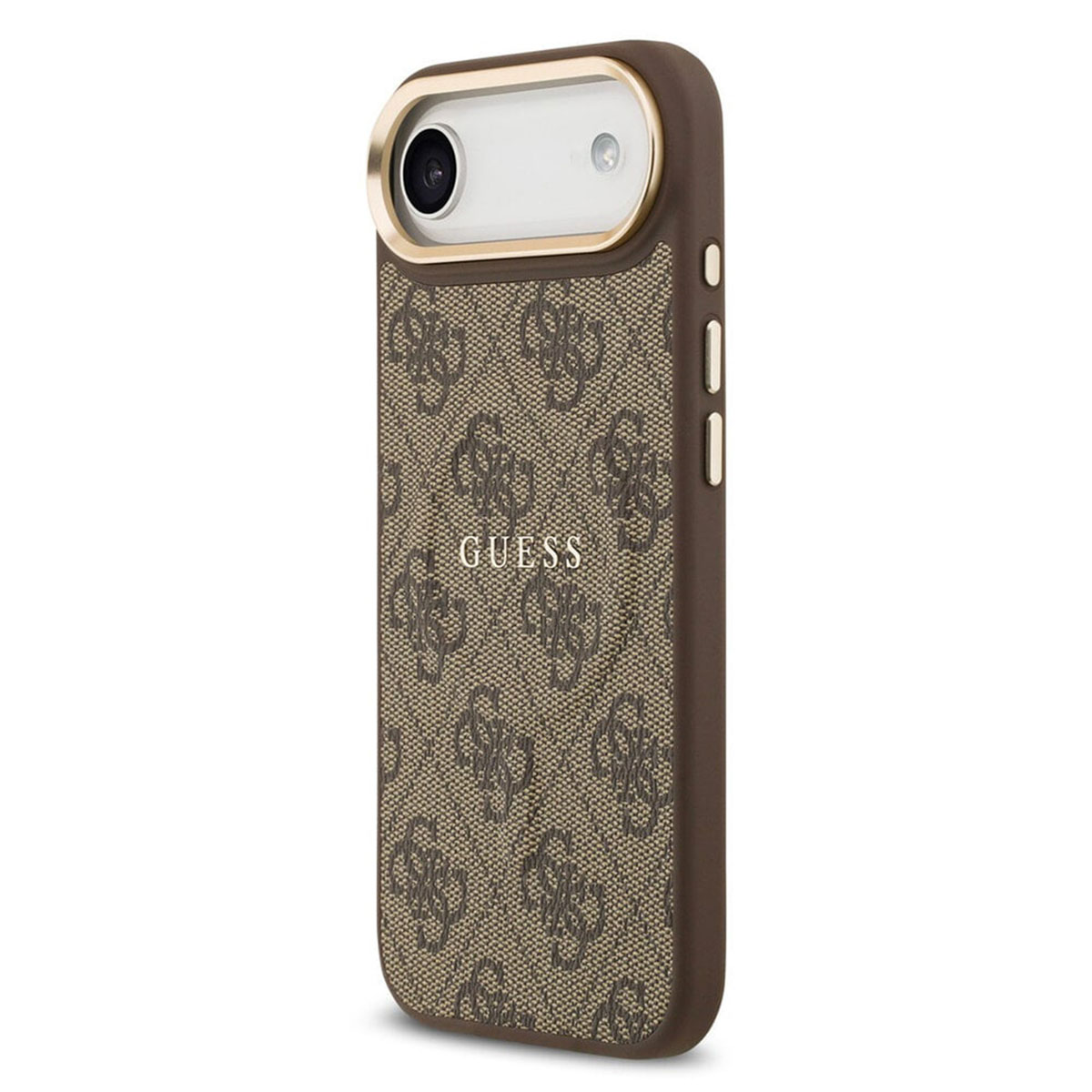Custodia marrone Guess con motivo logo e ritaglio fotocamera.