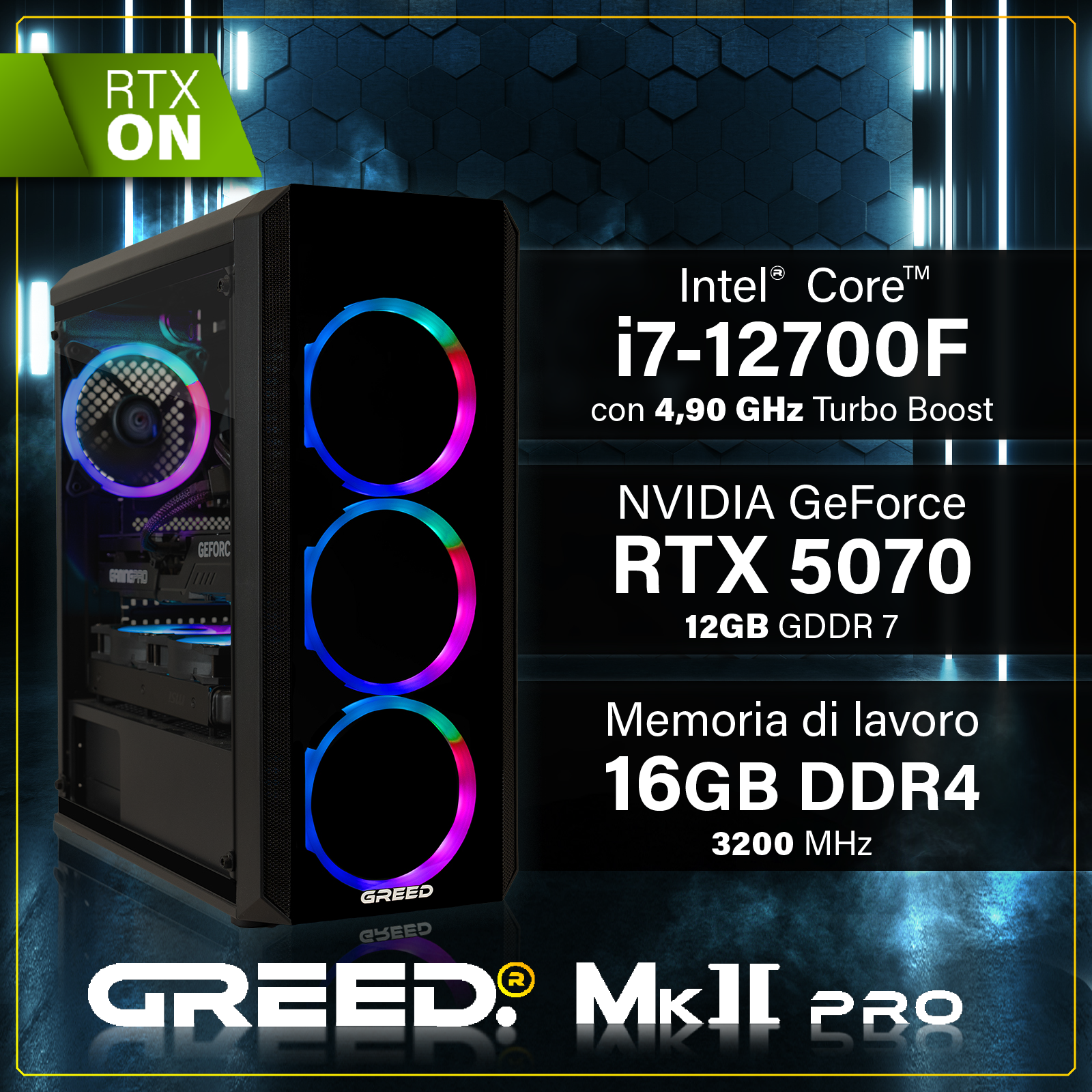 Un PC gaming con Intel i7-12700F, RTX 5070, 16GB RAM DDR4.