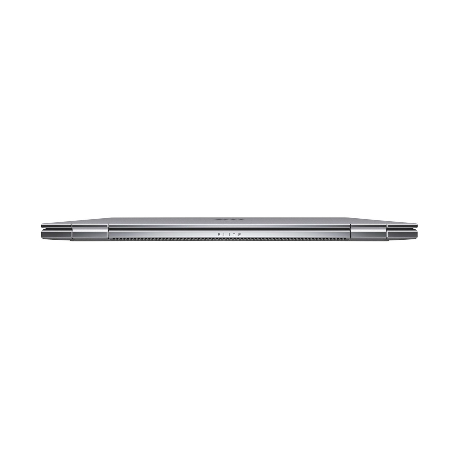 Geschlossener silberner Laptop, Vorderansicht mit Lüftungsschlitzen und ELITE-Logo.