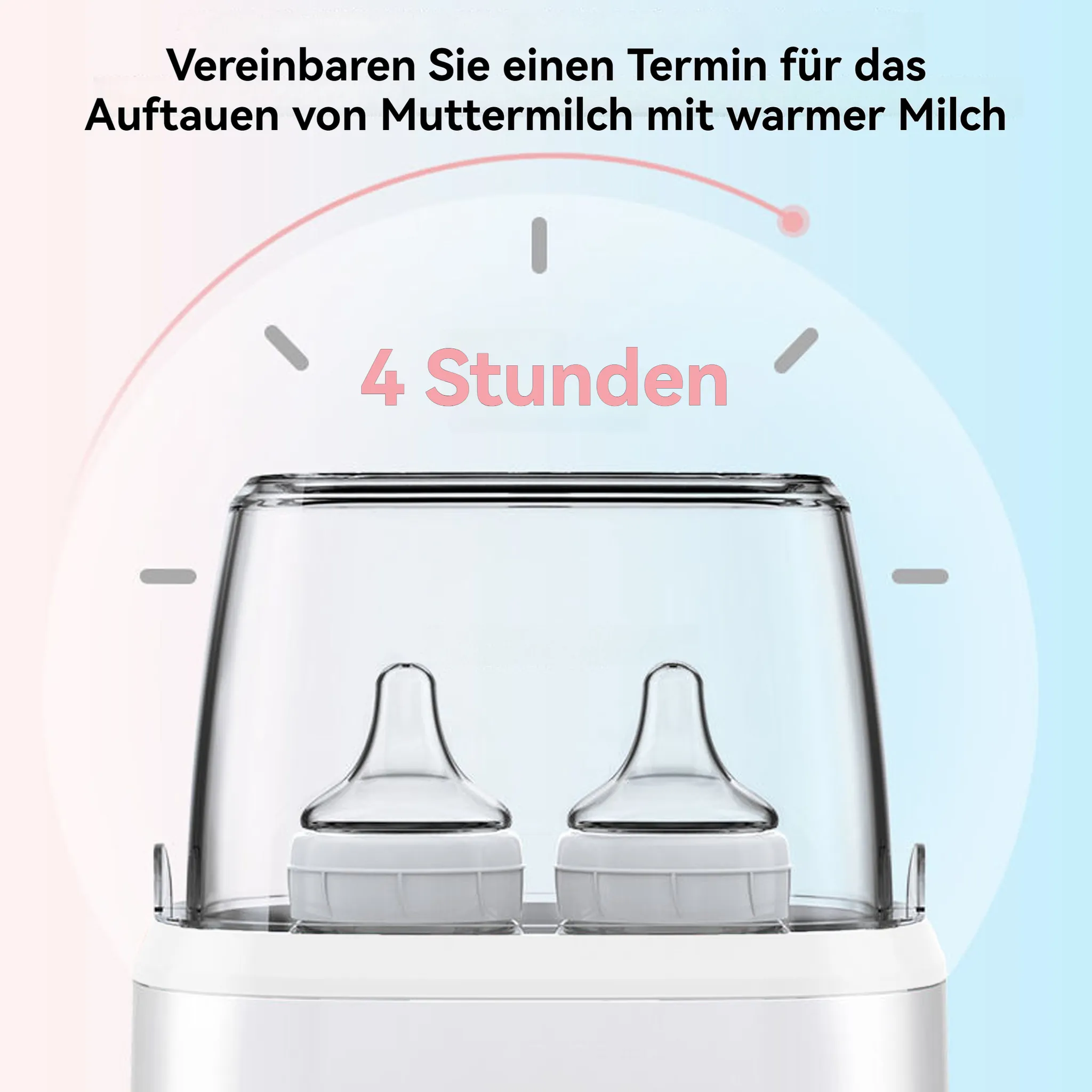 Ein Gerät mit zwei Babyflaschen und der Aufschrift 4 Stunden.