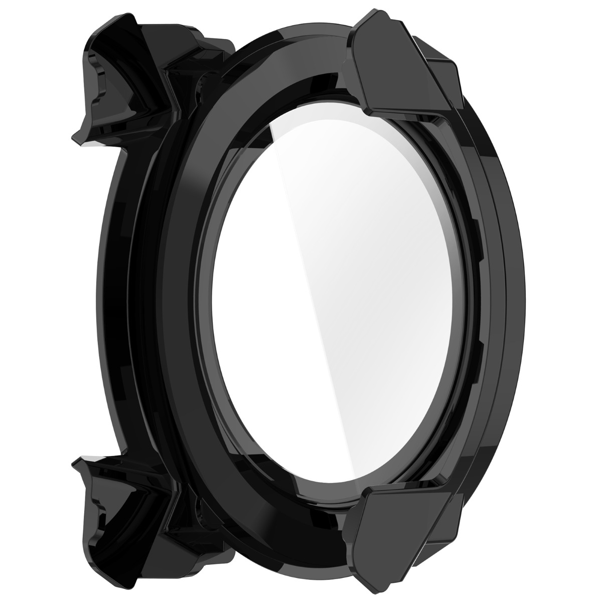 Adattatore obiettivo circolare nero con centro trasparente e quattro linguette di montaggio.
