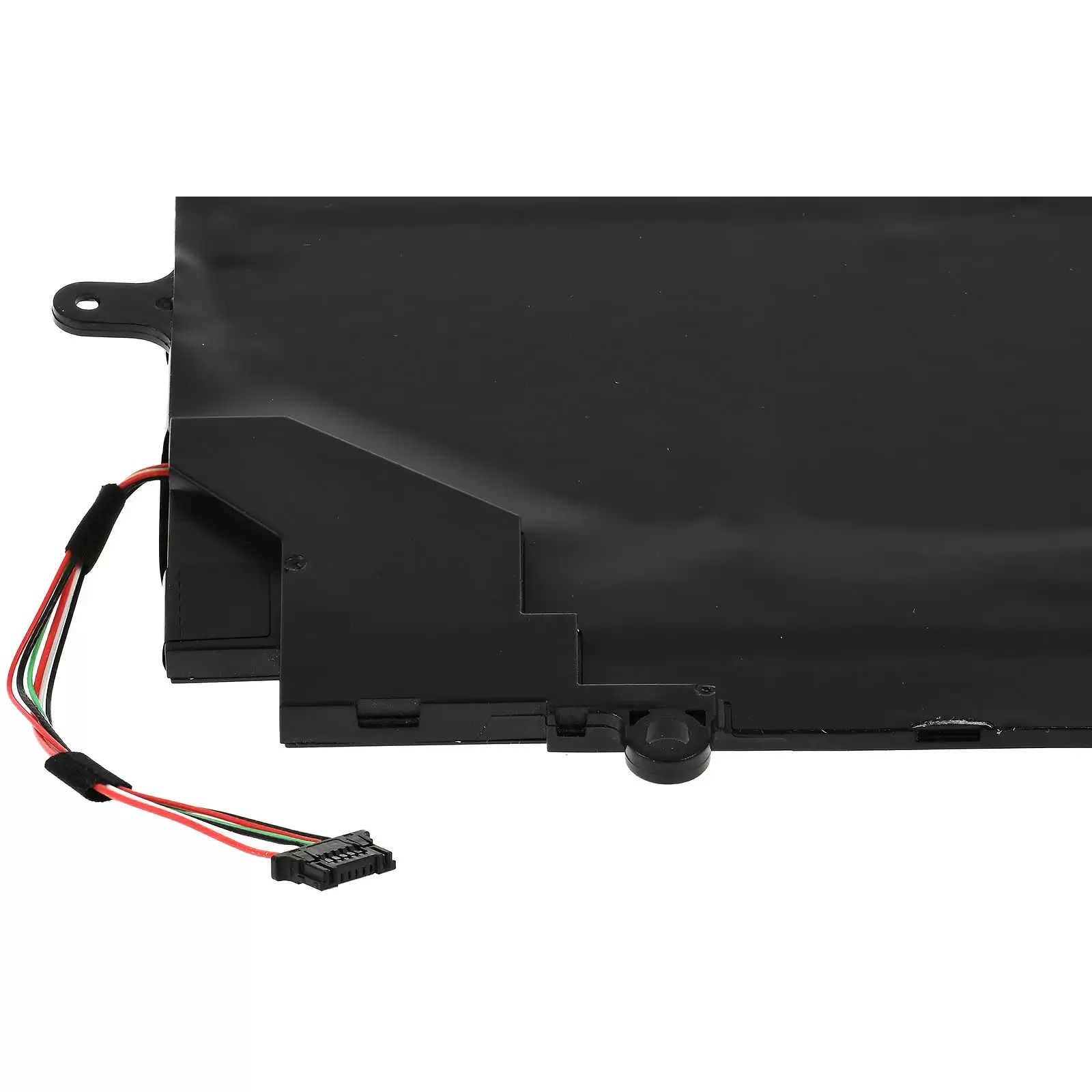 Schwarzer Laptop-Akku mit Kabeln und Stecker.