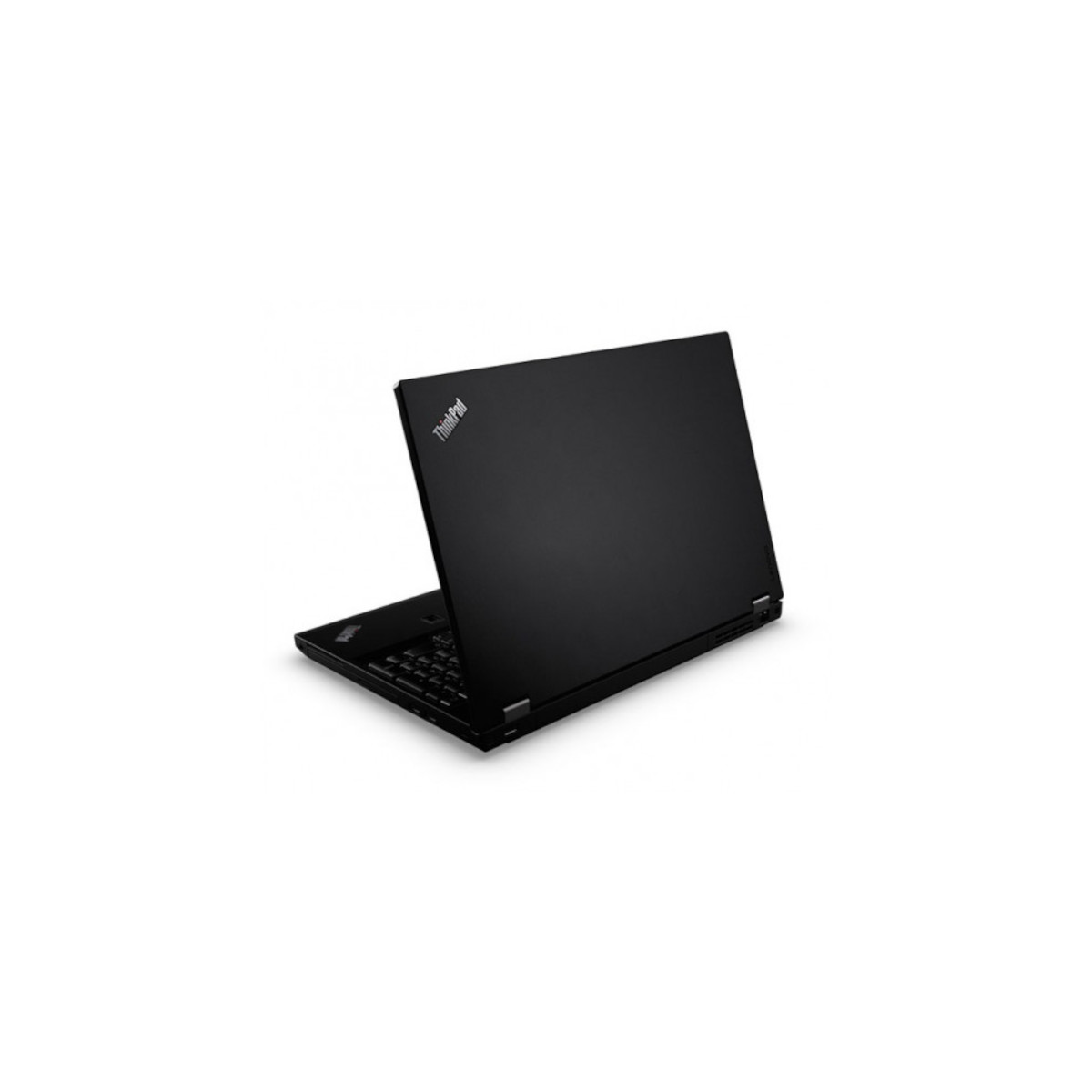 Ein geschlossener schwarzer Lenovo ThinkPad Laptop auf weißem Hintergrund.