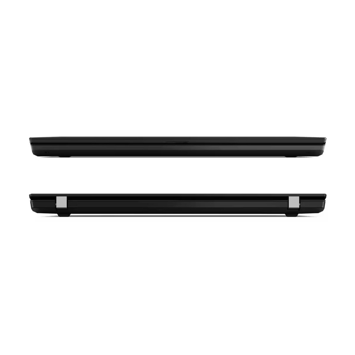 Zwei schwarze Laptops im Profil, einer oben, einer unten.