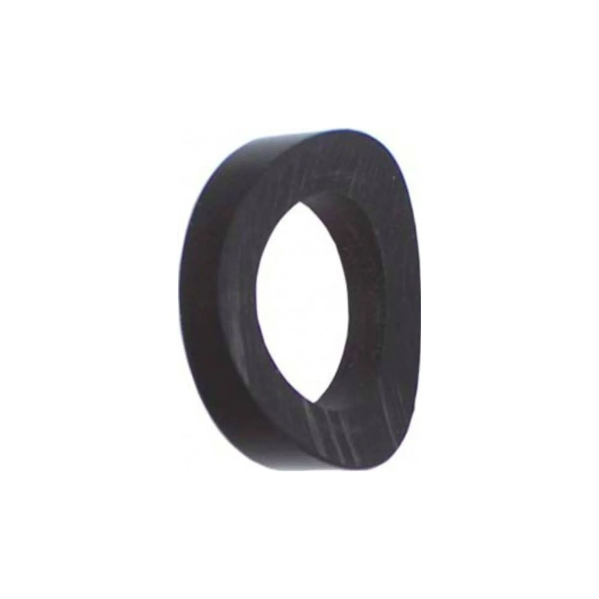 Ein schwarzer, ovaler Ring aus Gummi oder Kunststoff auf weißem Hintergrund.