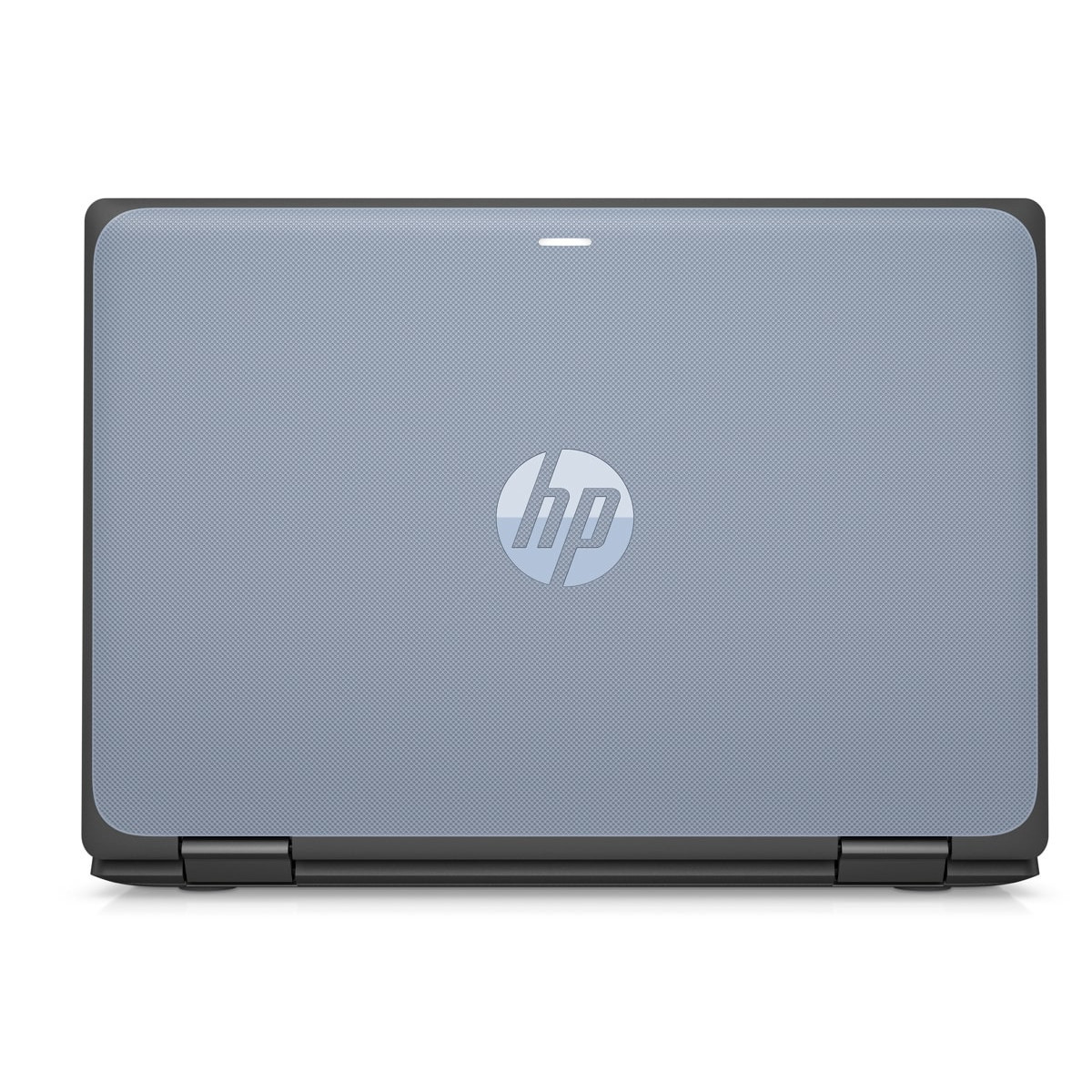 Geschlossener blauer HP Laptop mit HP Logo auf dem Deckel.