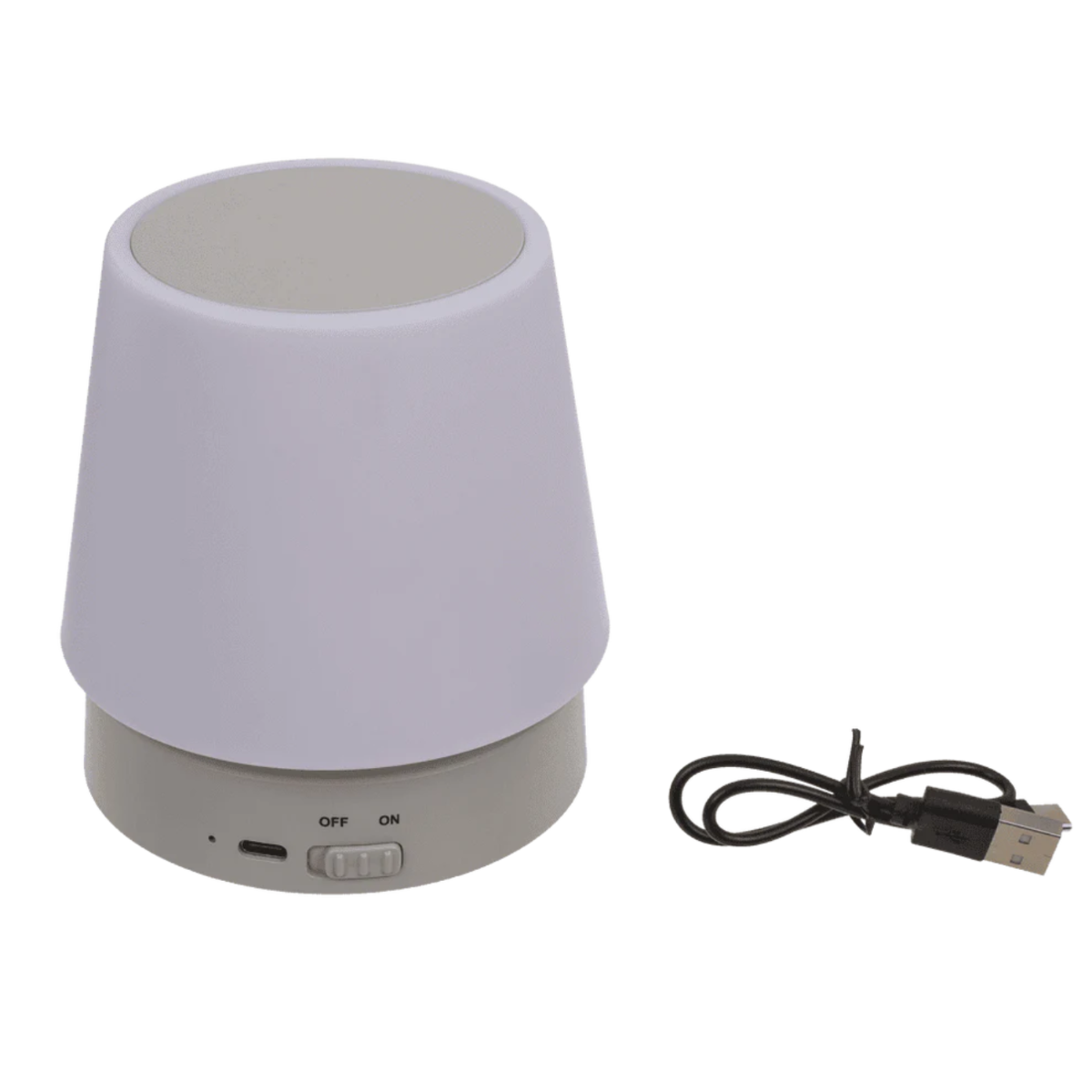 A grey lamp with a USB cable, switchable to ON/OFF.