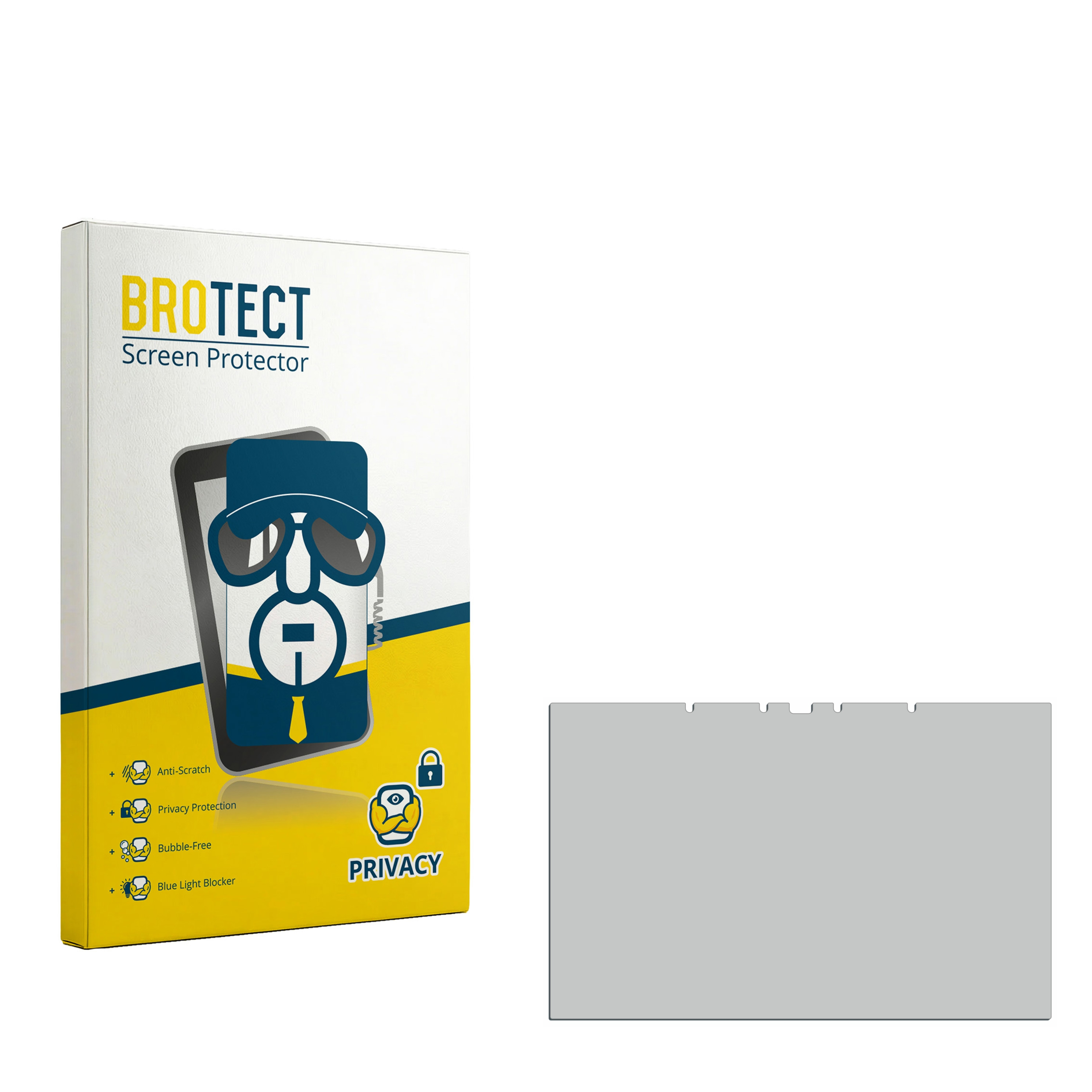 BROTECT Displayschutzfolie-Verpackung und eine graue Schutzfolie.
