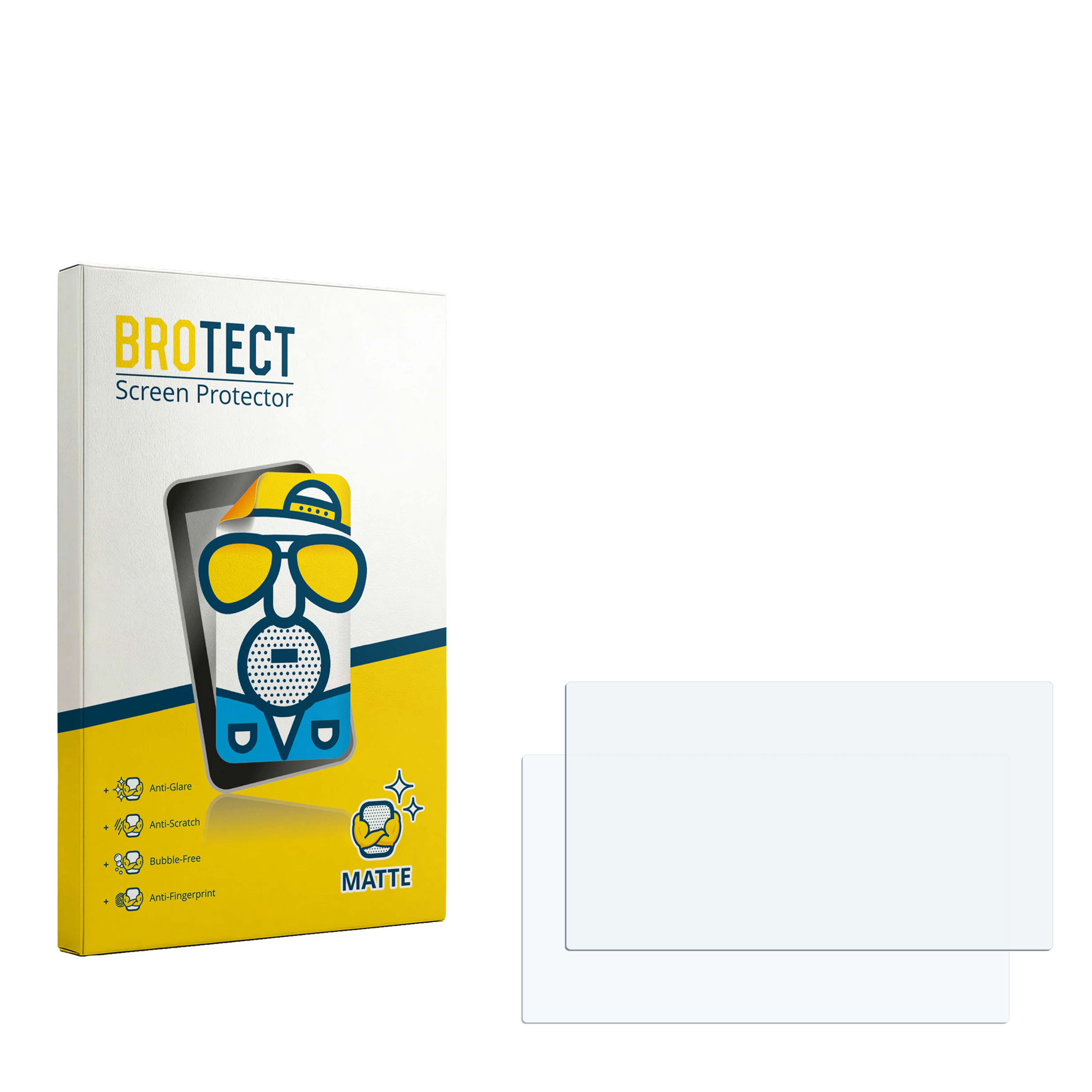 Verpackung für BROTECT Displayschutzfolie mit zwei transparenten Folien.
