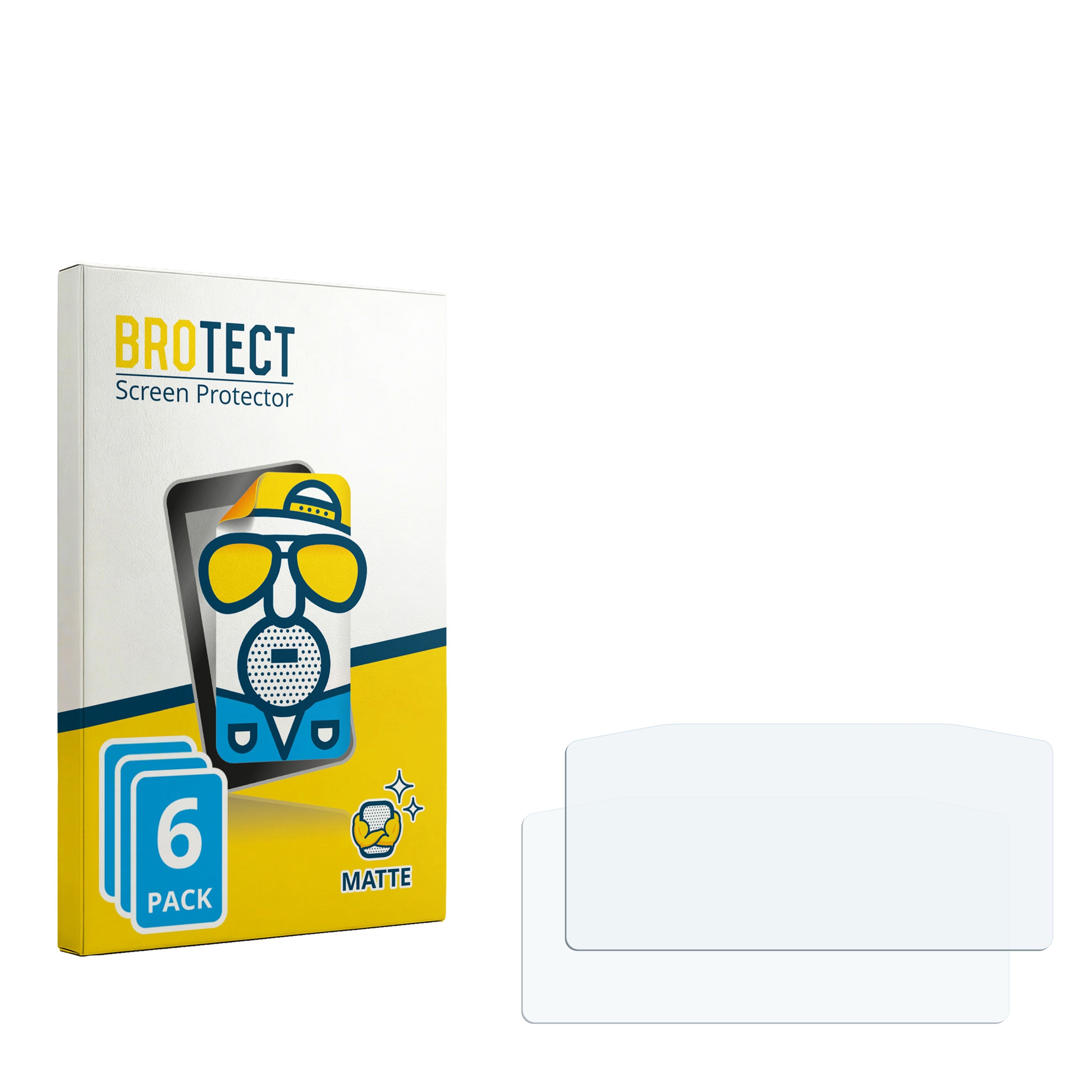 Packung BROTECT Displayschutzfolie matt, 6 Stück, und zwei Folien daneben.