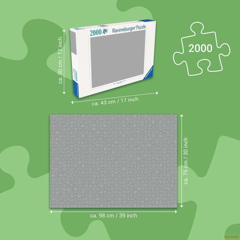 Ravensburger 2000 Teile Puzzle: Verpackung und Maße 43x30cm, fertiges Puzzle 98x75cm.