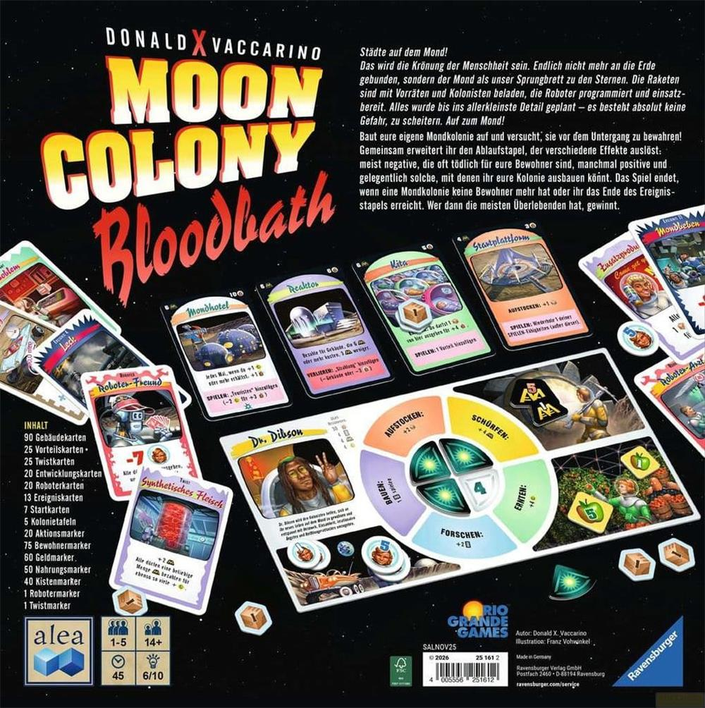 Brettspielcover mit Mondkolonie-Thema, Donald X. Vaccarino, Ravensburger