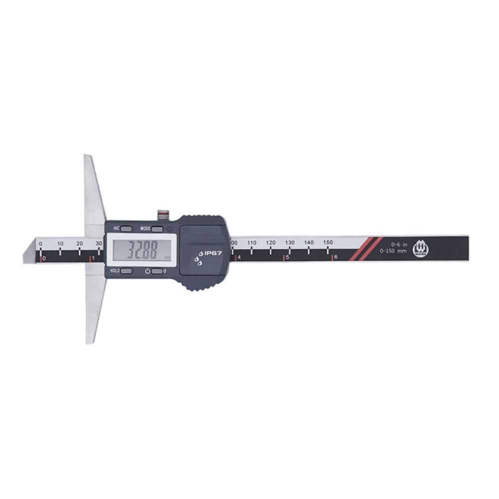 32,88 mm okumalı dijital kaliper, inç ve mm ölçeklerini gösterir.