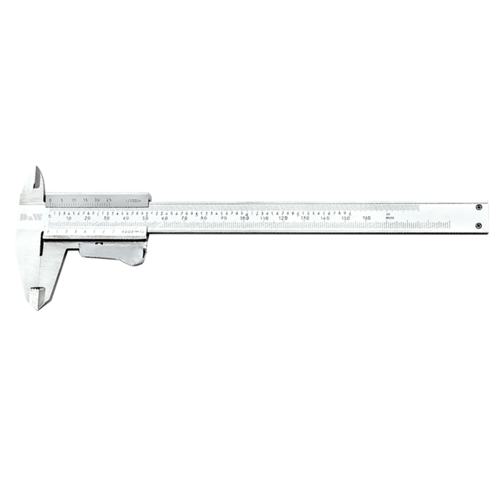Siyah arka plan üzerinde inç ve milimetre ölçüleri olan gümüş metal kaliper.