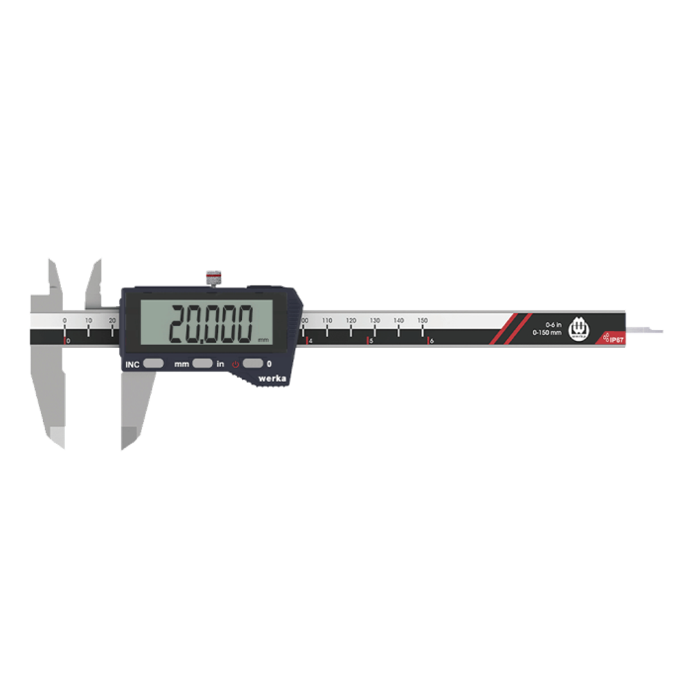 Dijital kaliper LCD ekranında 20.000 mm gösteriyor.
