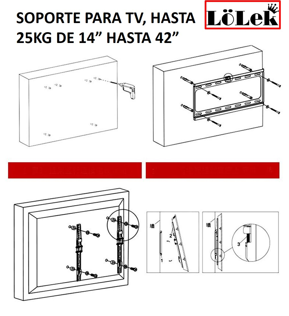 Instrucciones para montar un soporte de pared para TV de 14-42 pulgadas.