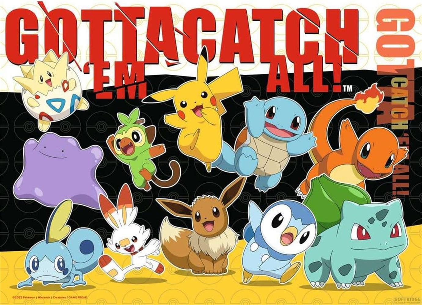 Personaggi Pokémon: Pikachu, Eevee, Bulbasaur, Charmander, Squirtle e altri.