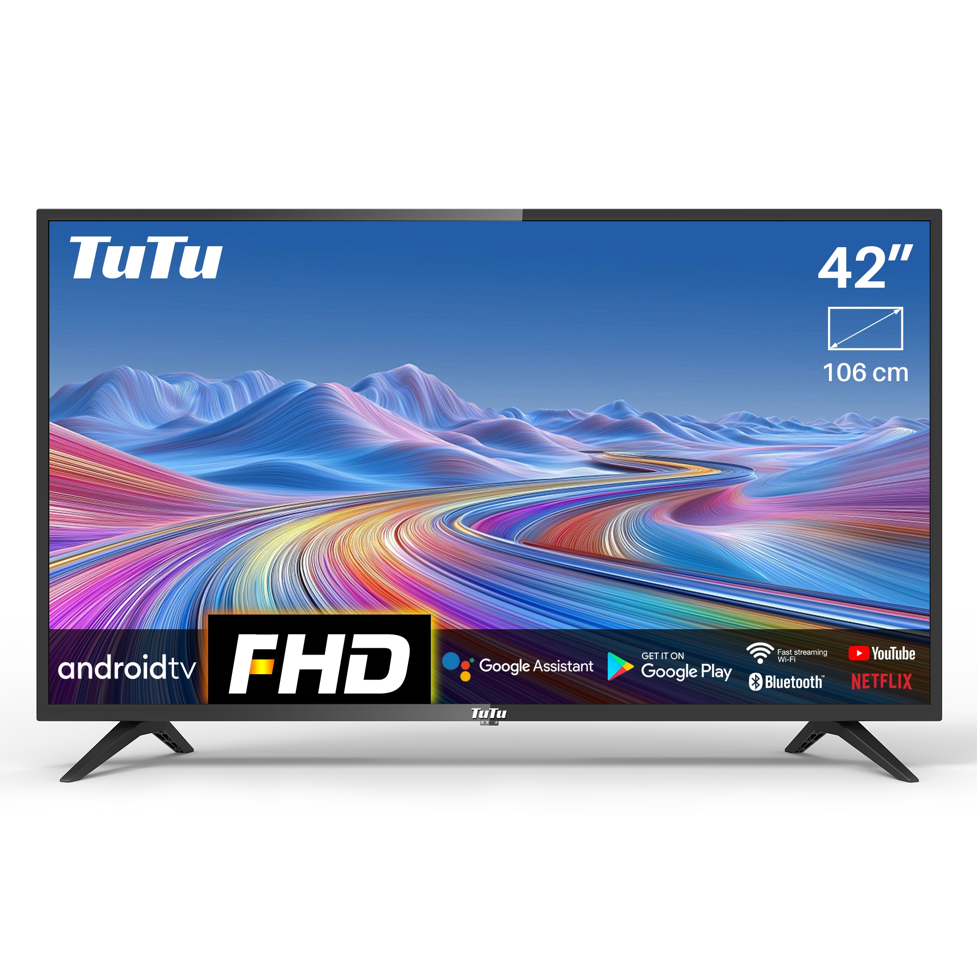 A 42-inch television with Android TV and FHD resolution.