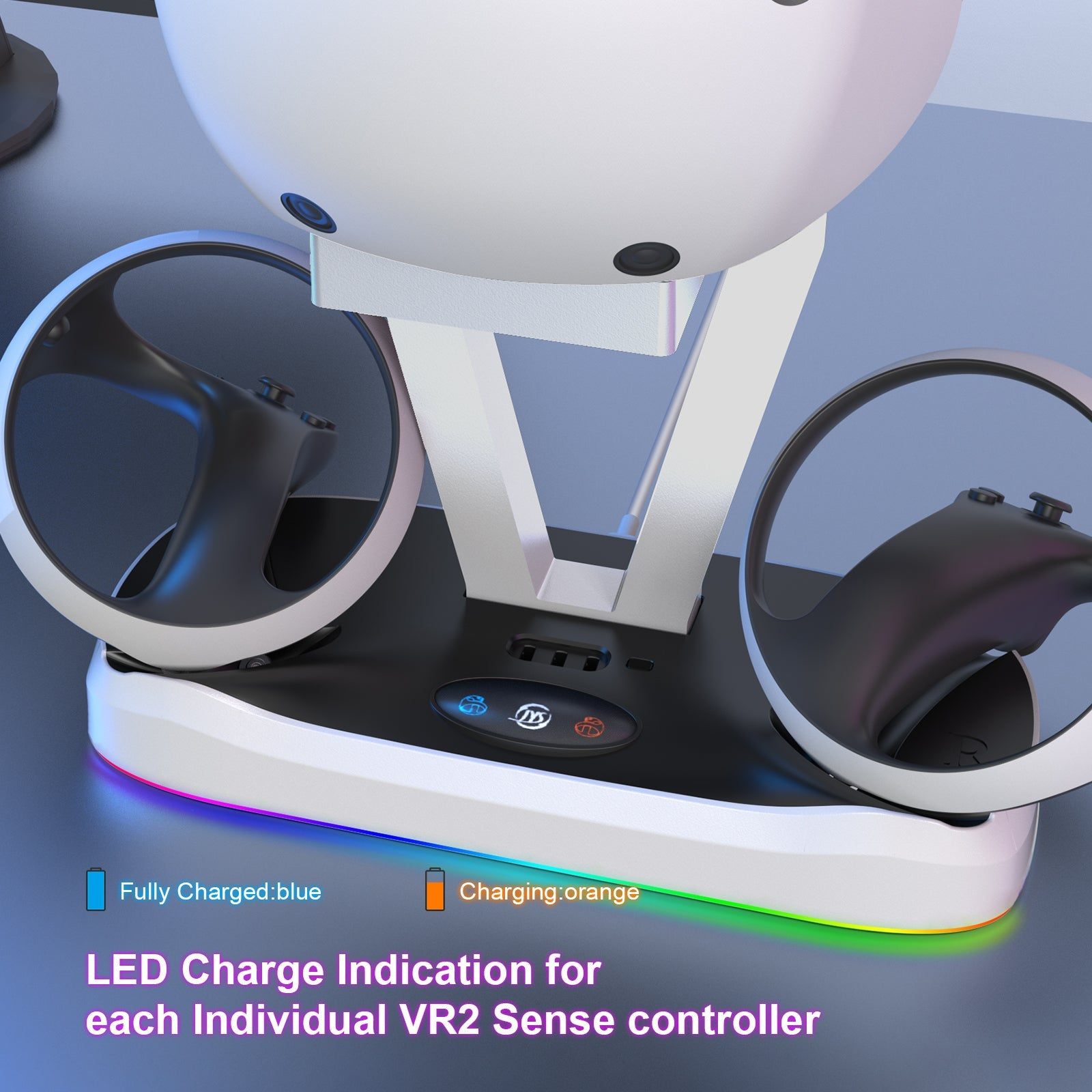 Oplaaddock voor VR2 Sense controller met LED-indicatoren.
