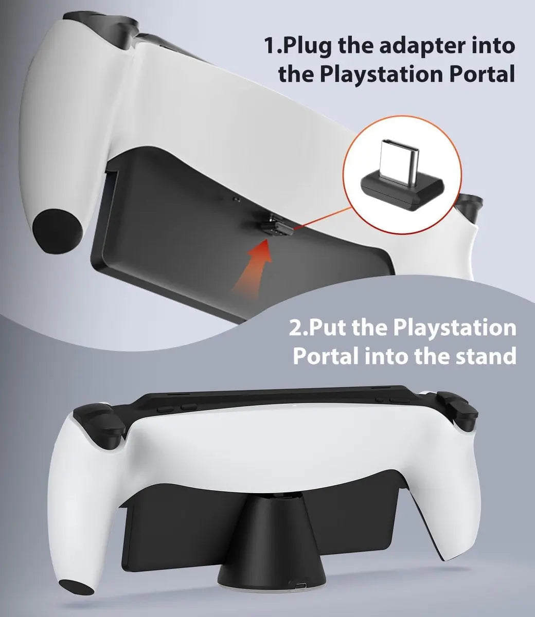 Witte Playstation Portal met adapter en standaard. Instructies meegeleverd.