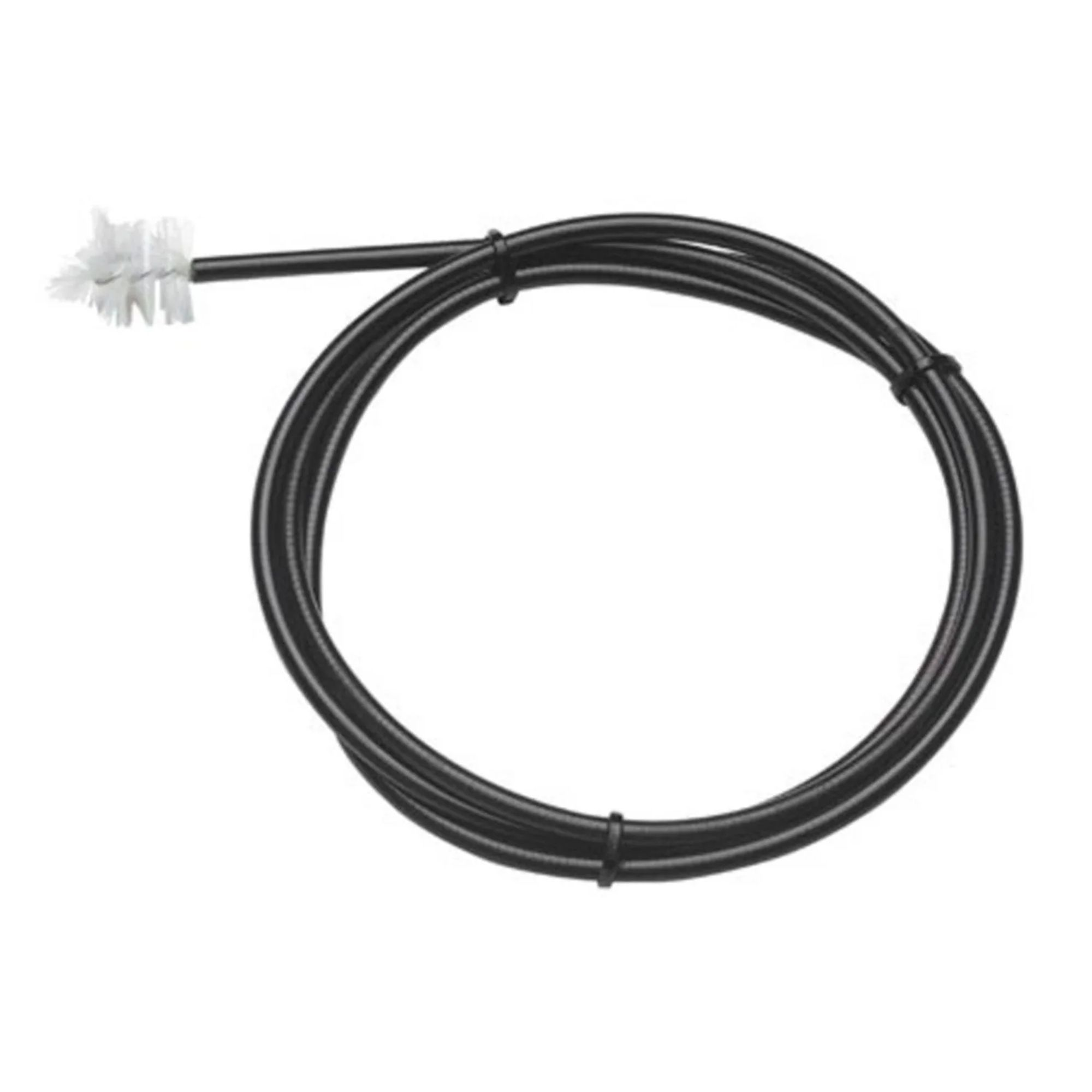 Zwarte kabel met witte borstelkop op witte achtergrond.