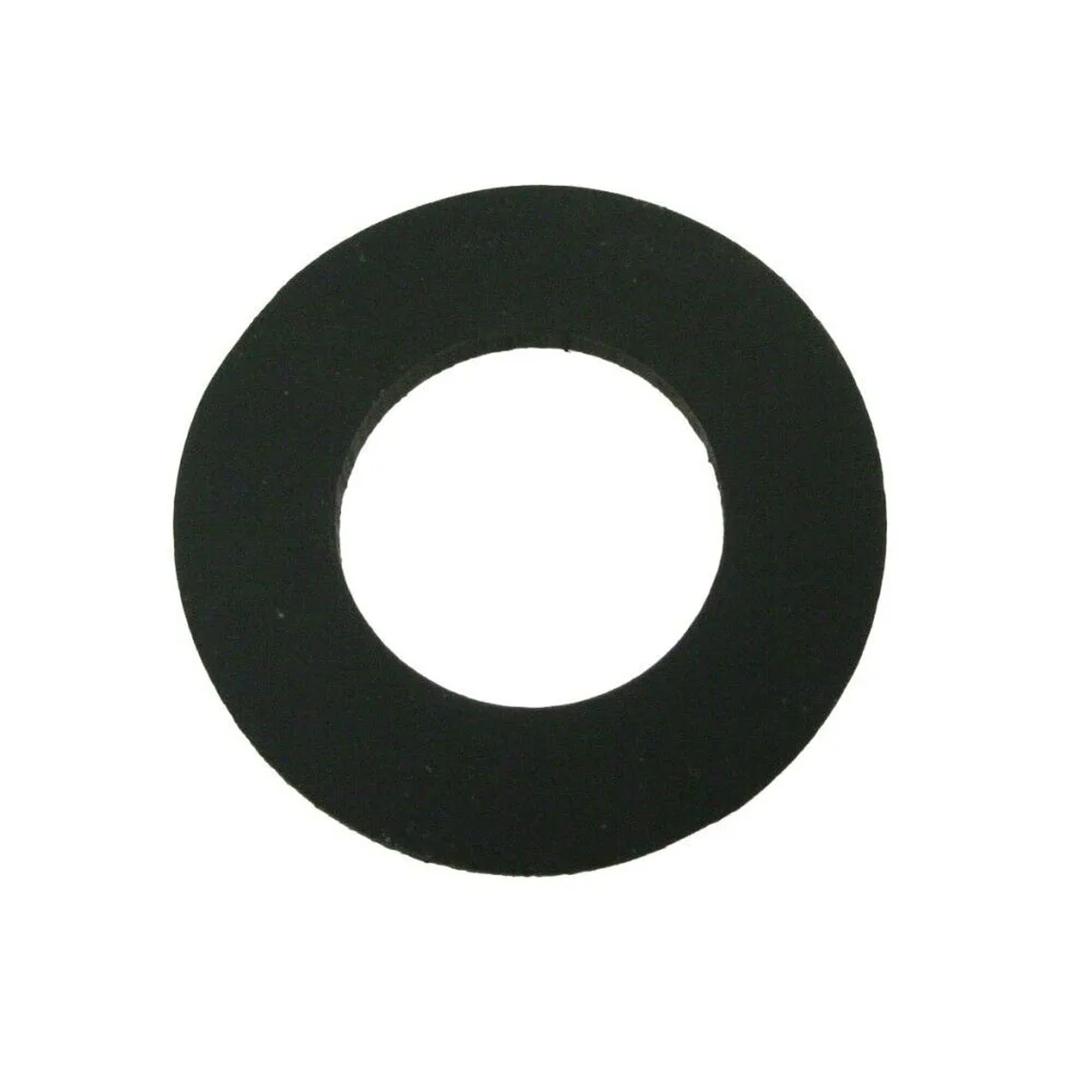 Een zwarte ring met een rond gat in het midden op een witte achtergrond.