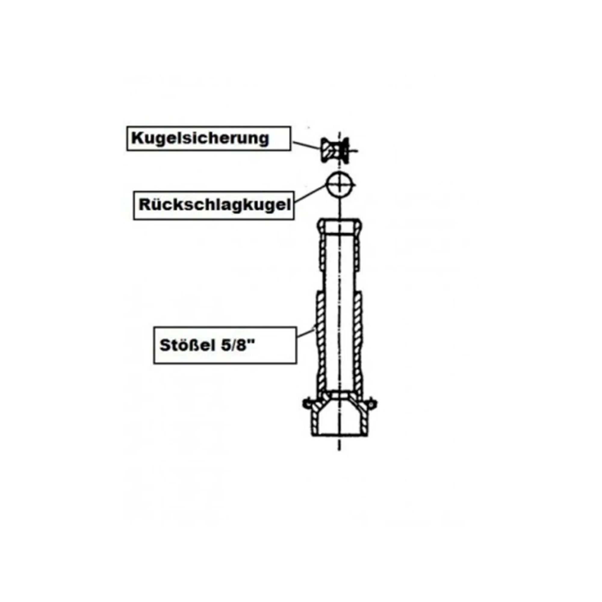 Technische tekening van een stoter met kogelveiligheid en terugslagbal.