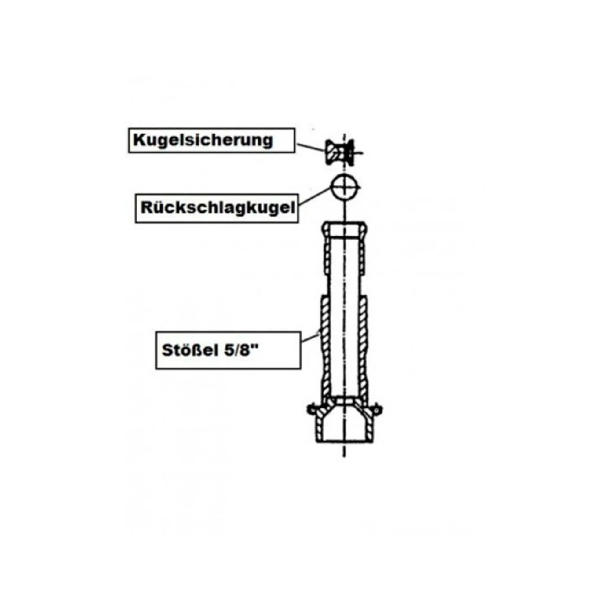 Technische tekening van een stoter met bal en borging.