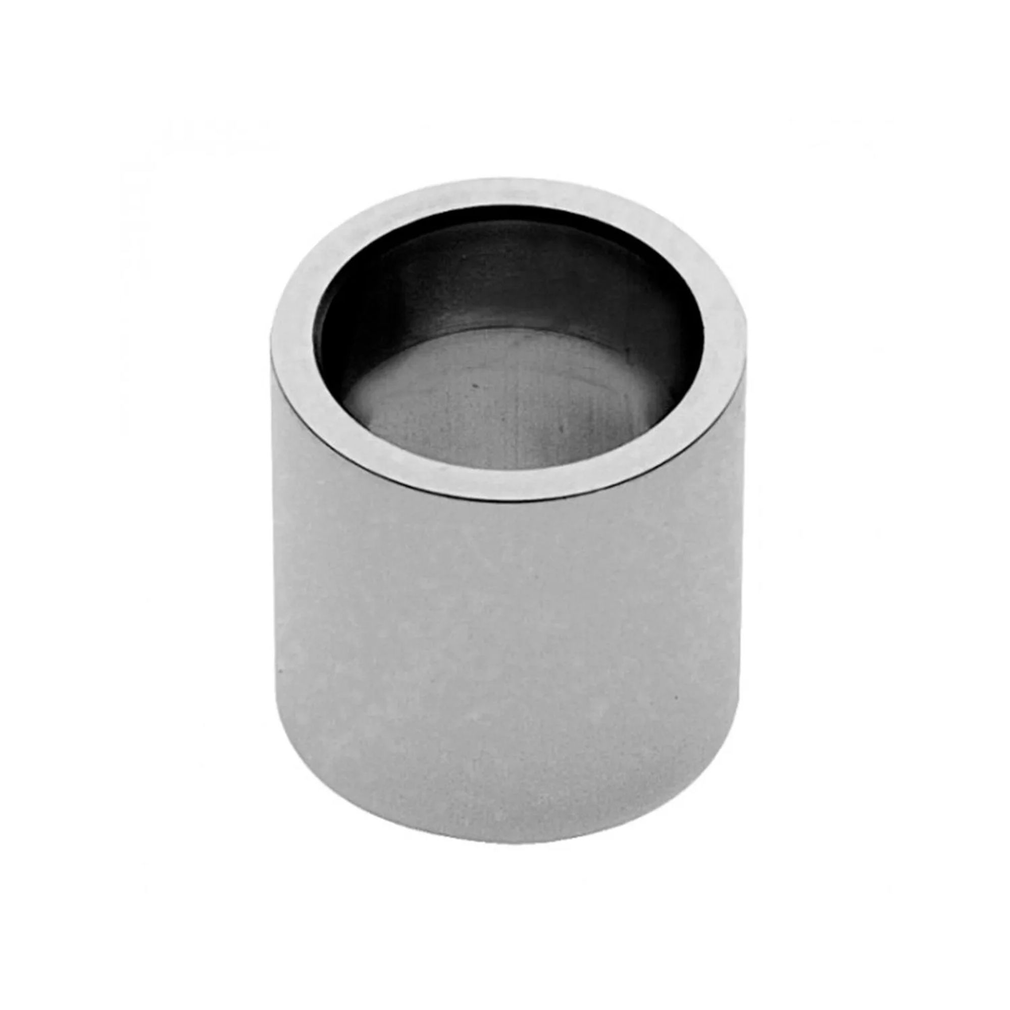 Een glanzende, cilindrische metalen container met een open bovenkant.