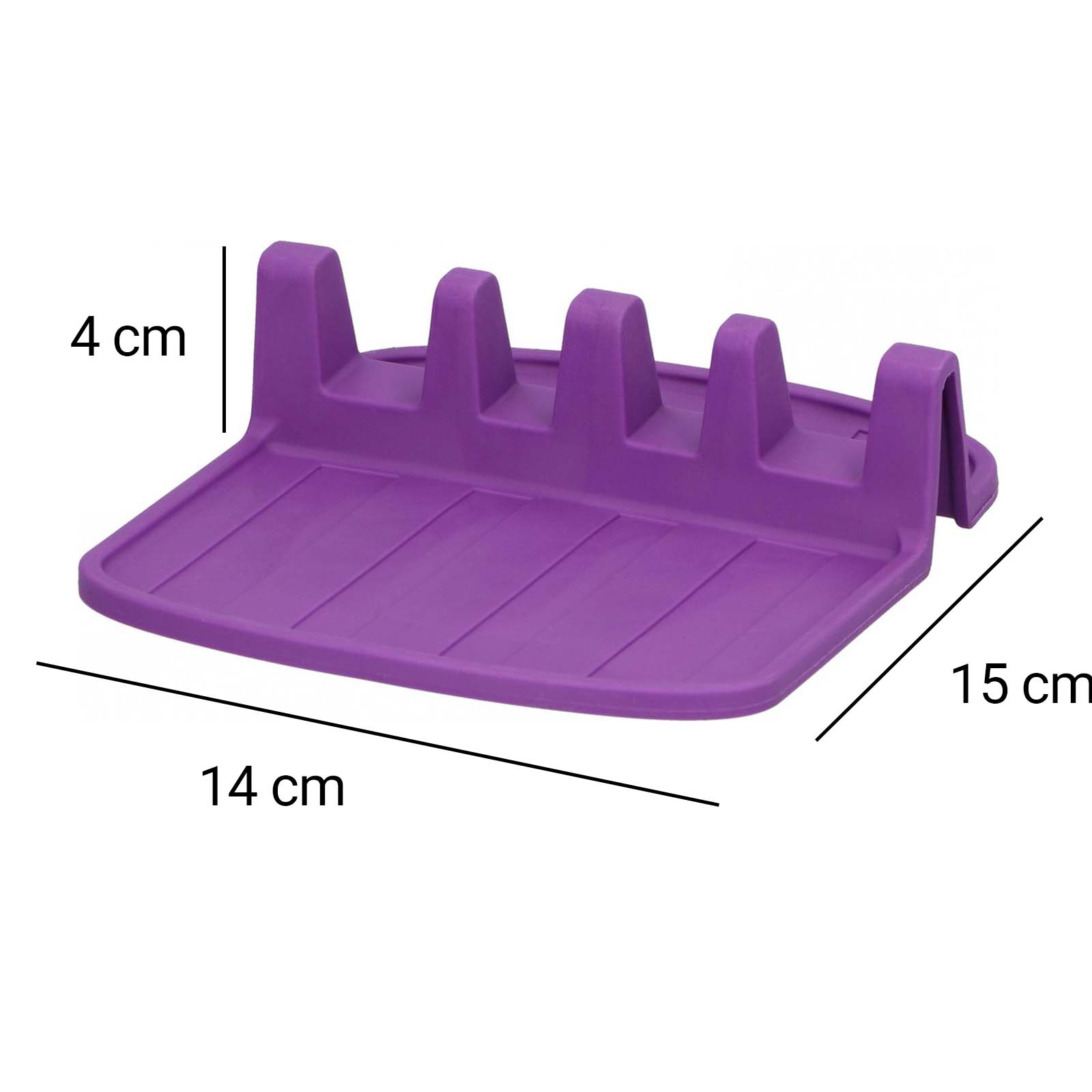 Un poggi-utensili viola di 14x15x4 cm.