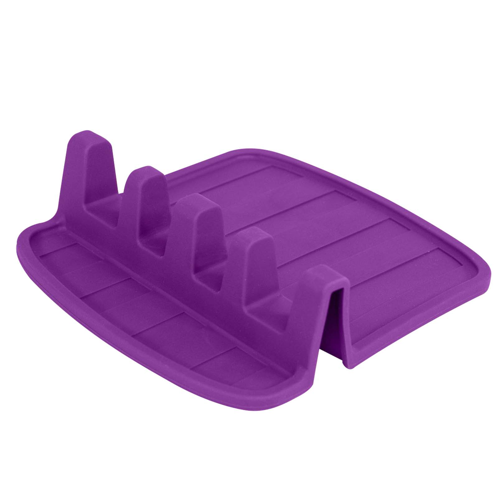 Porta utensili da cucina viola con scanalature e quattro fessure.