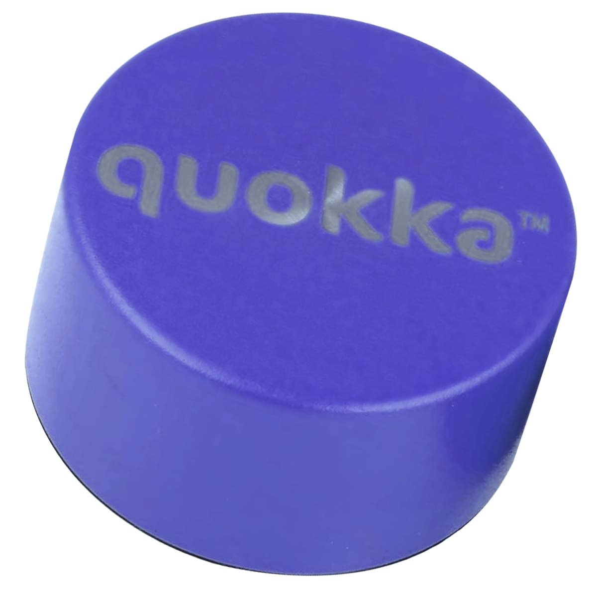 Un oggetto cilindrico viola con il nome "Quokka" inciso.