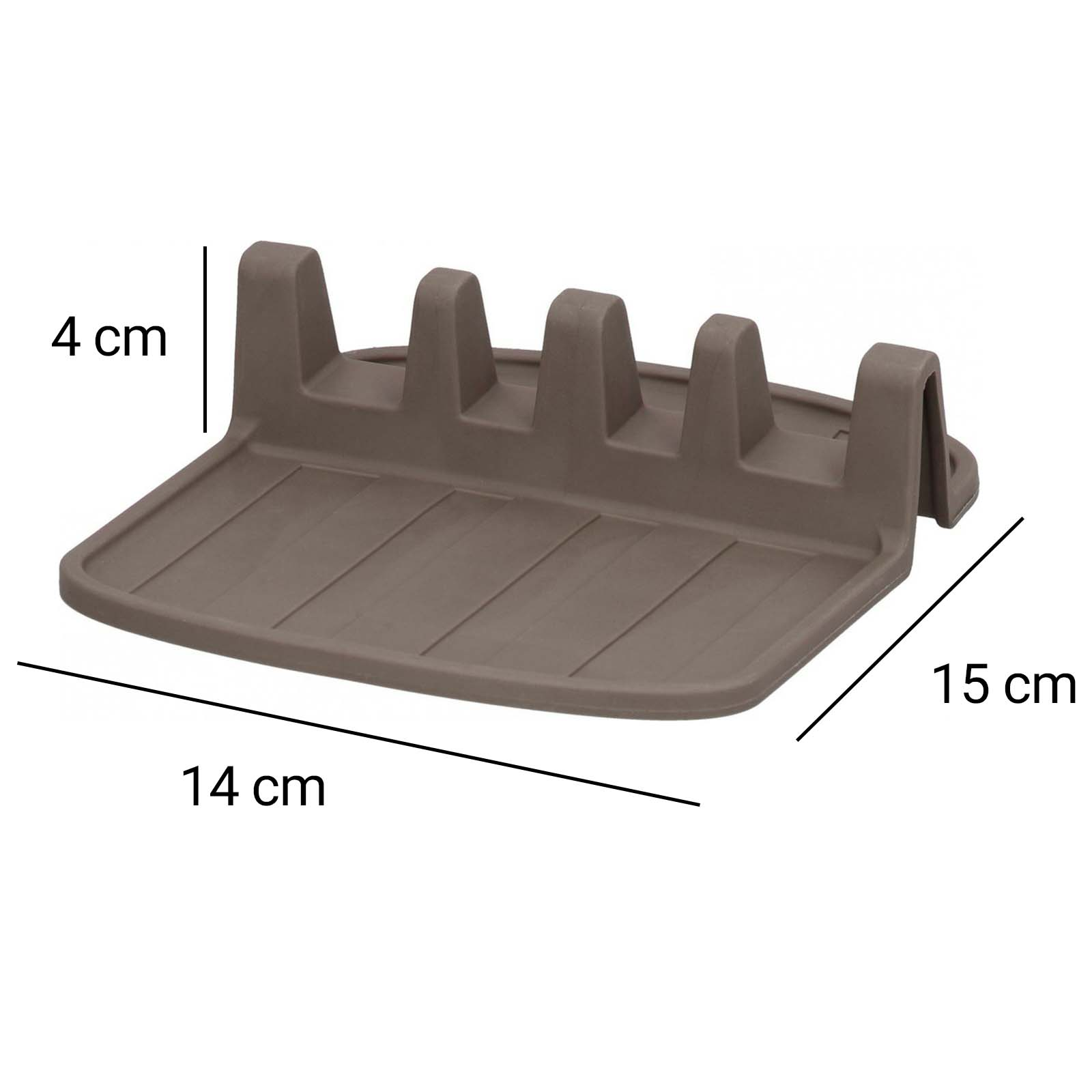Un sottopentola marrone con dimensioni 14x15x4 cm.