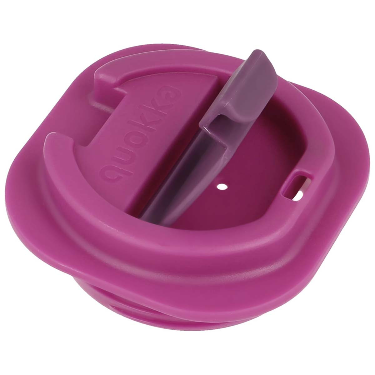 Un coperchio rosa Quokka con cursore e logo viola.