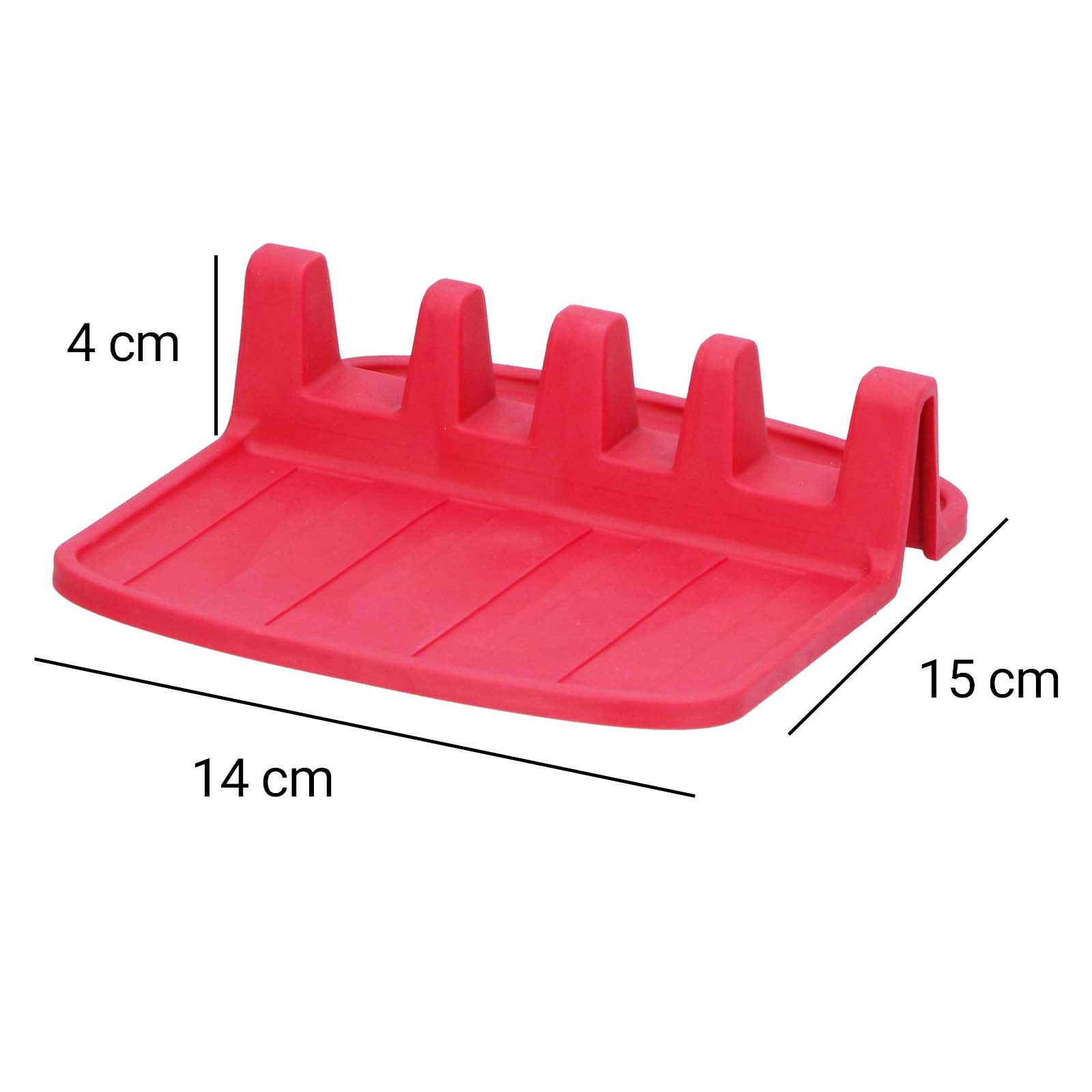 Poggiacucchiaio rosso con 4 fessure, 14x15x4 cm.