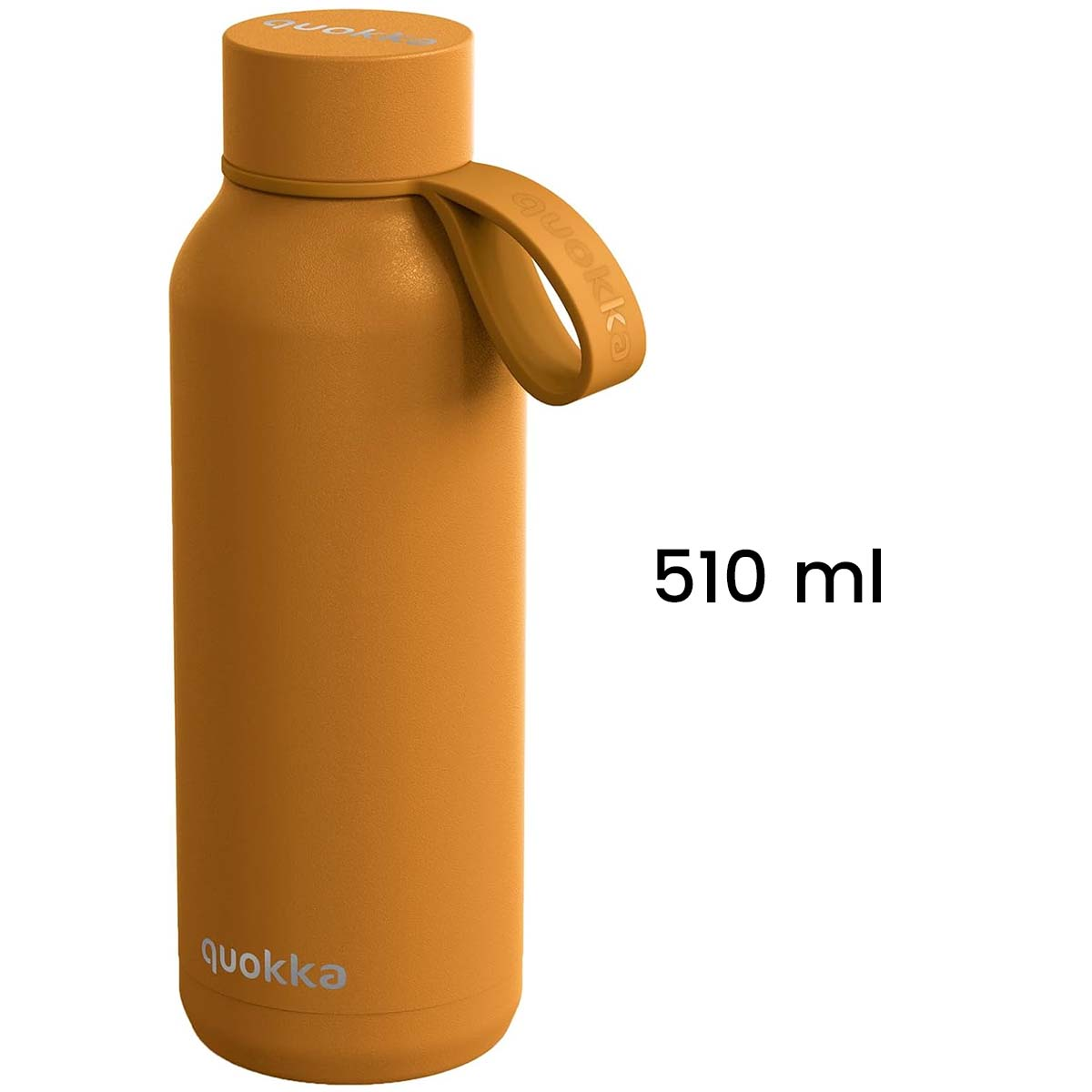 Bottiglia Quokka arancione con manico e capacità di 510 ml.