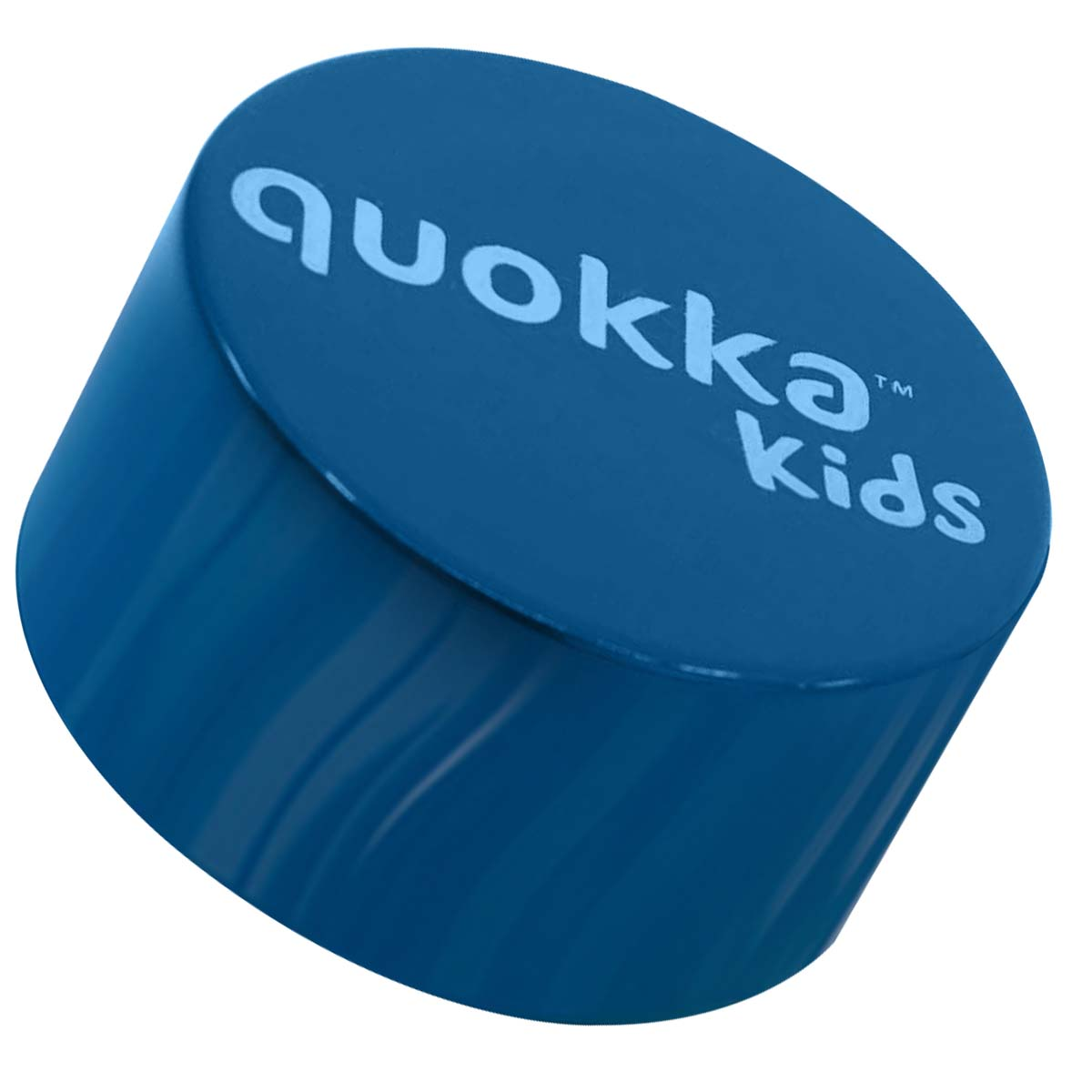 Un tappo blu con la scritta "quokka kids".
