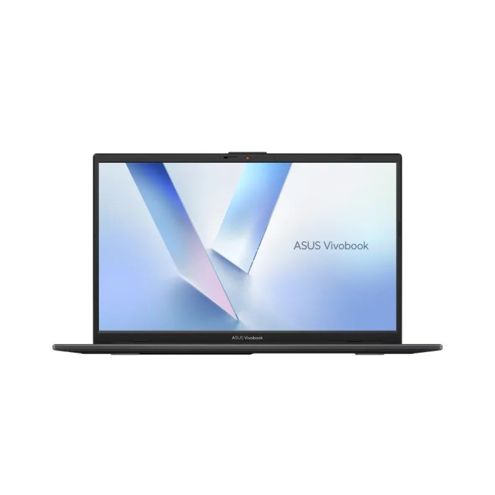 Otwarty czarny laptop ASUS Vivobook z stylizowanym tłem na ekranie.