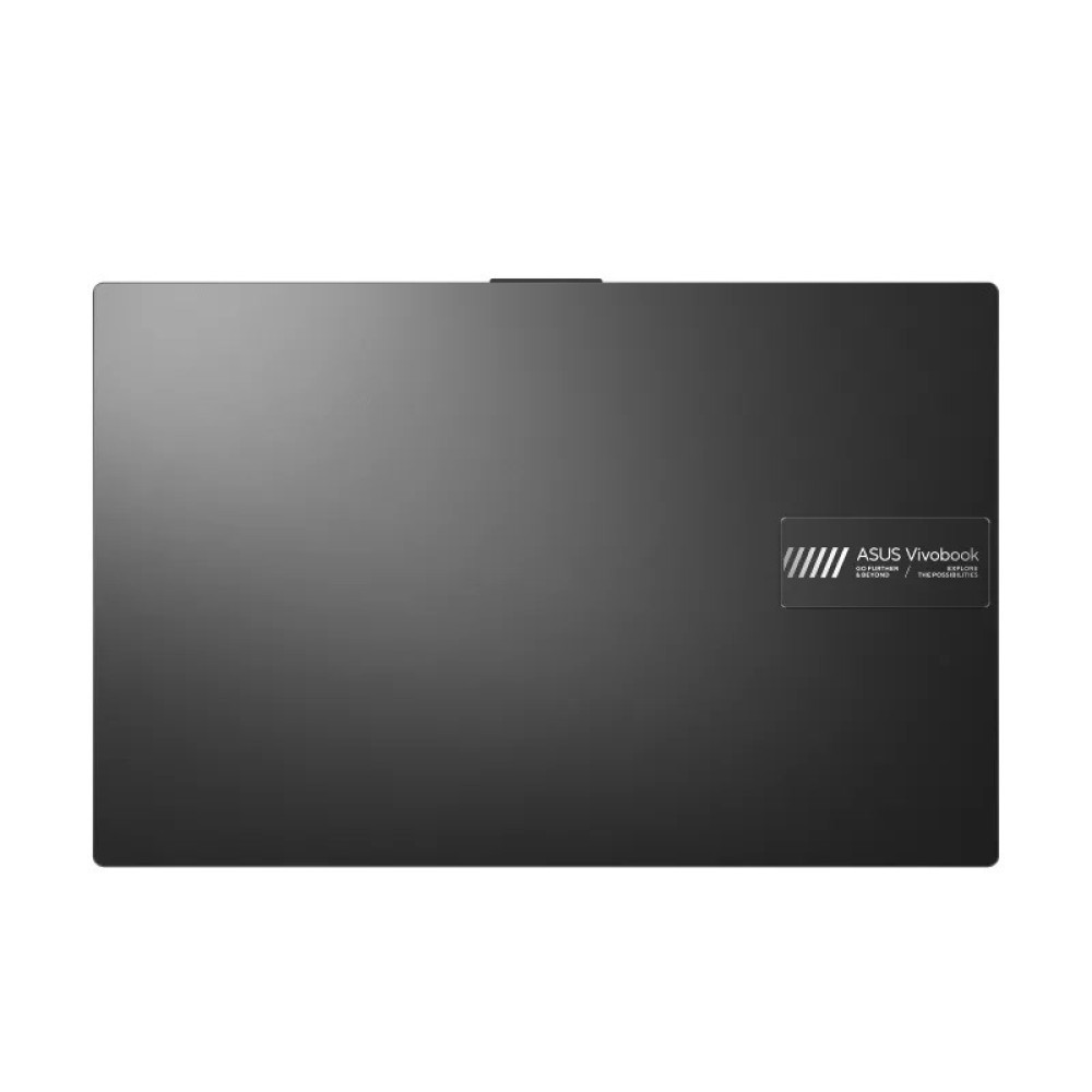 Zamknięty, ciemny laptop z logo i napisem ASUS Vivobook.