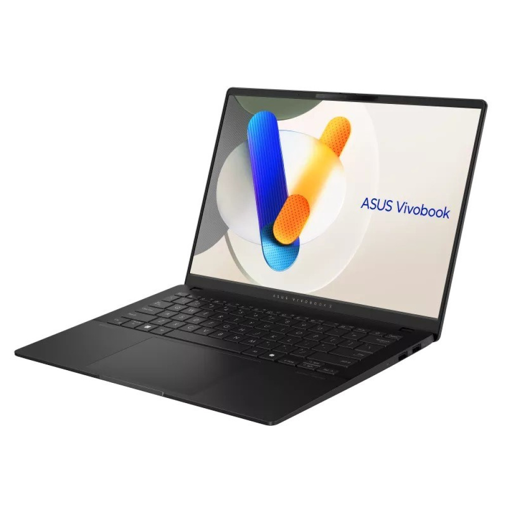 Czarny laptop Asus Vivobook z żywym ekranem i klawiaturą.