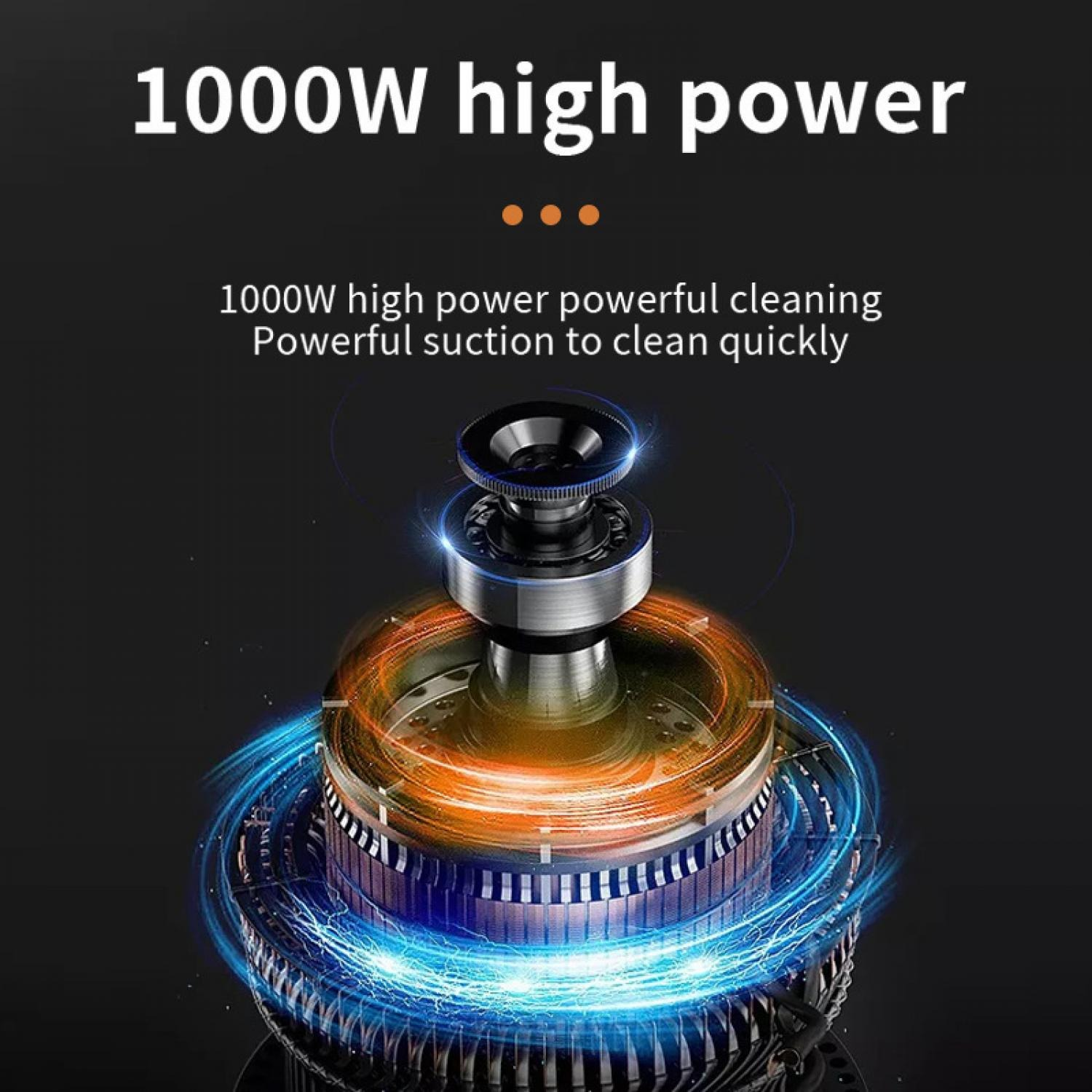 1000W Motor mit leuchtenden blauen und orangen Energiekreisen.