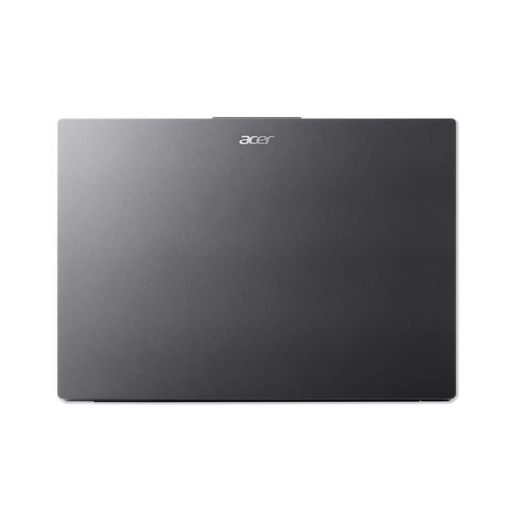 Zamknięty szary laptop Acer z logo na białym tle.