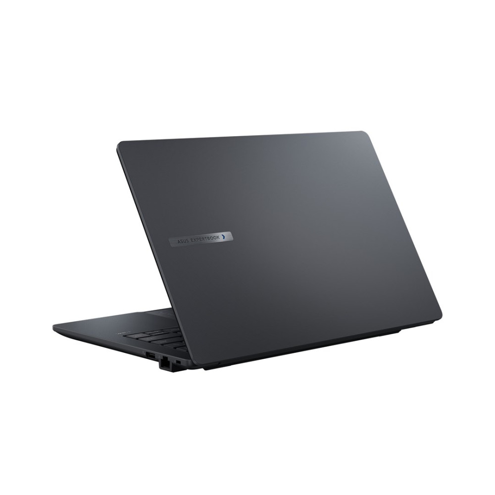 Zamknięty, ciemny laptop z logo ASUS ExpertBook na pokrywie.
