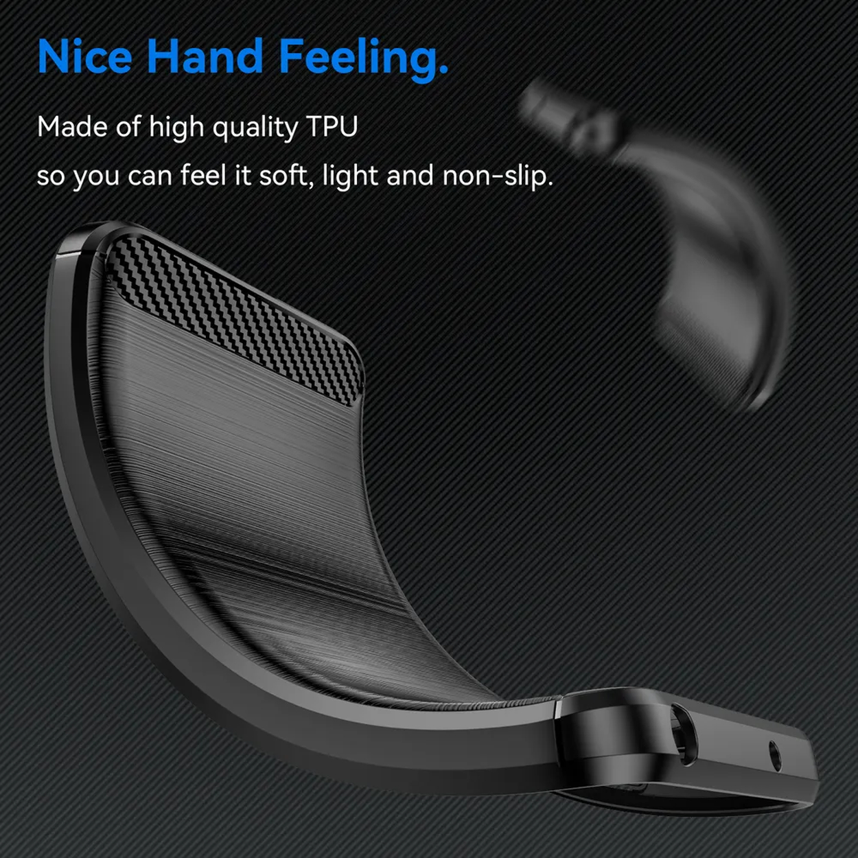 Coque de téléphone noire en TPU avec texture brossée et fibre de carbone.