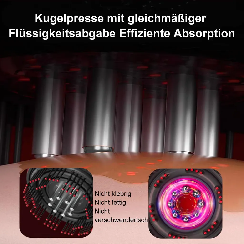 Applikator mit Metallstäben auf Haut, mit Nahaufnahmen von Applikatoren.