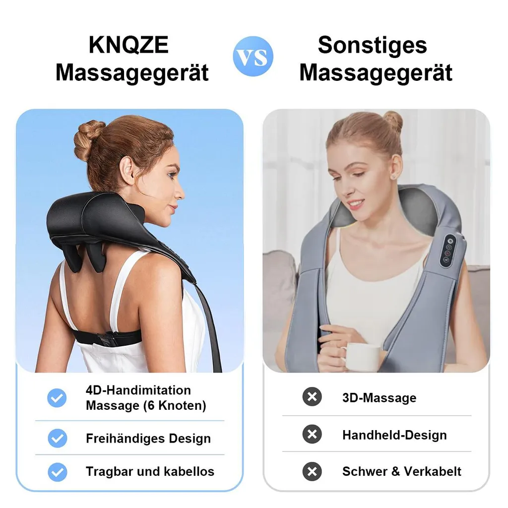 Vergleich von zwei Nackenmassagegeräten: eines von KNQZE und ein anderes.